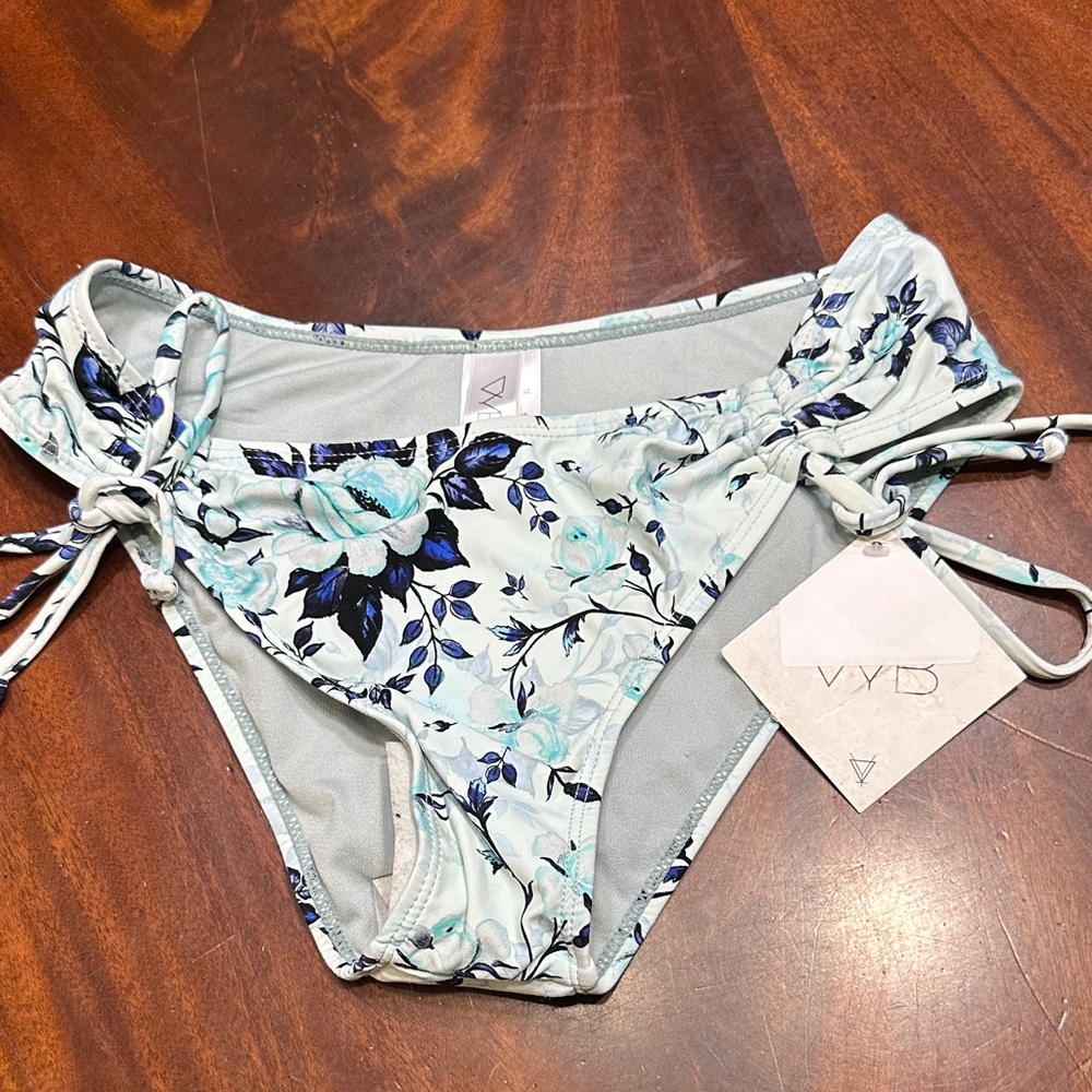 Floral Bikini Bottom - Blue and White